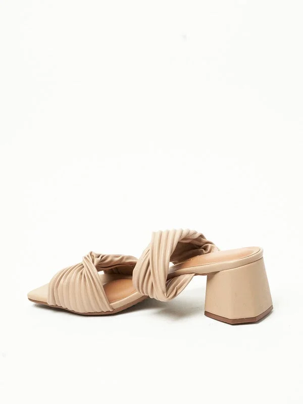 VIZZANO Beige Mid Heels Sandals for Women – Sling Back Heel Sandals for Girls with Ankle Strap for Women | Best Price UAE