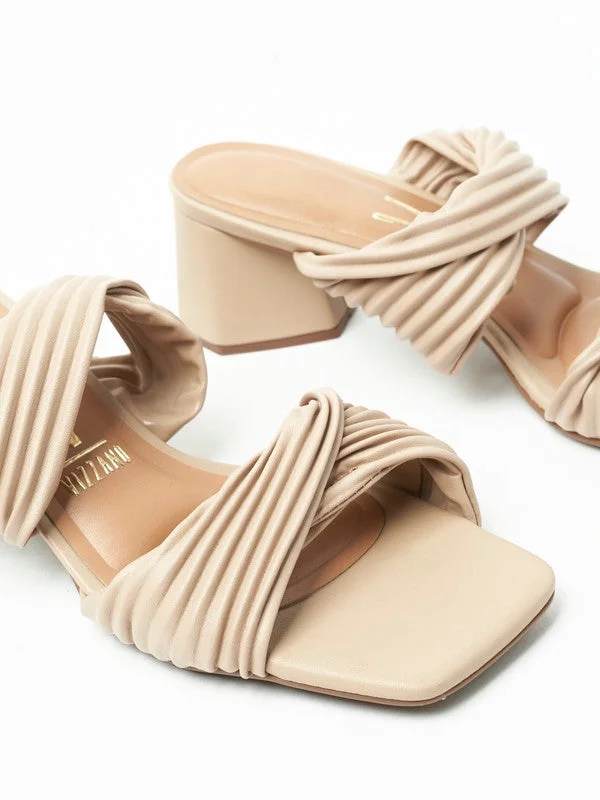 VIZZANO Beige Mid Heels Sandals for Women – Sling Back Heel Sandals for Girls with Ankle Strap for Women | Best Price UAE