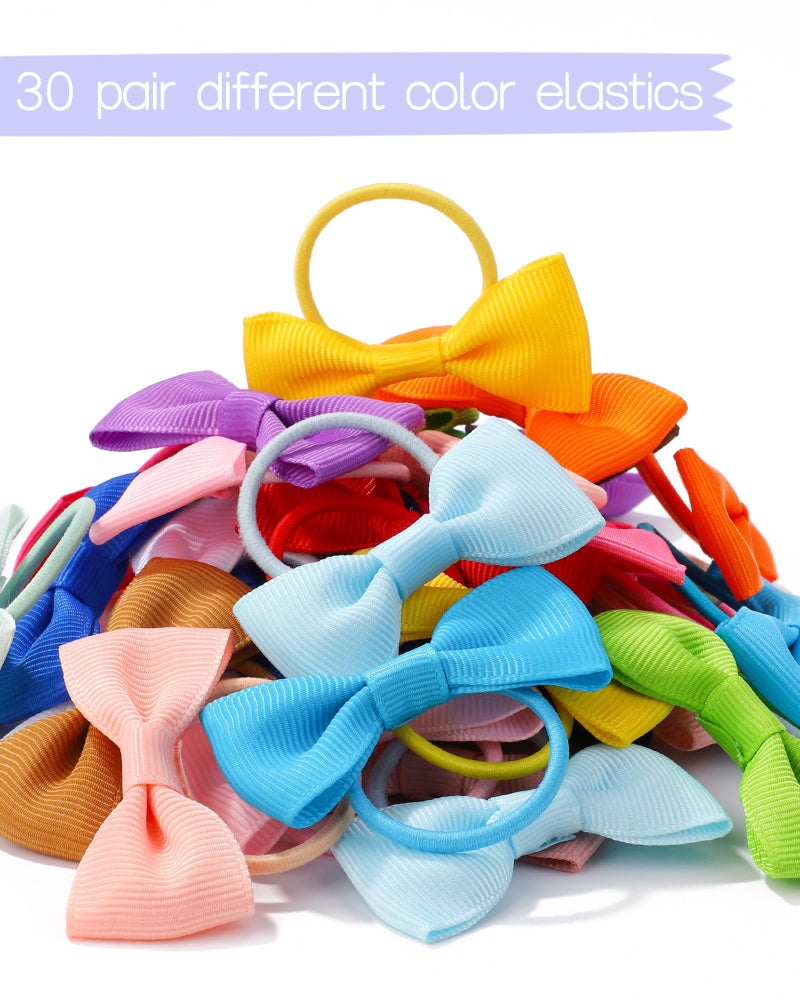 Jollybows 60PCS 2 Inches Baby Girls Hair Bows Ties Mini Boutique Elastic Hair Rubber Ribbon Hair Band Accessories for Kids Toddlers Infants (60 PCS) - Image 5