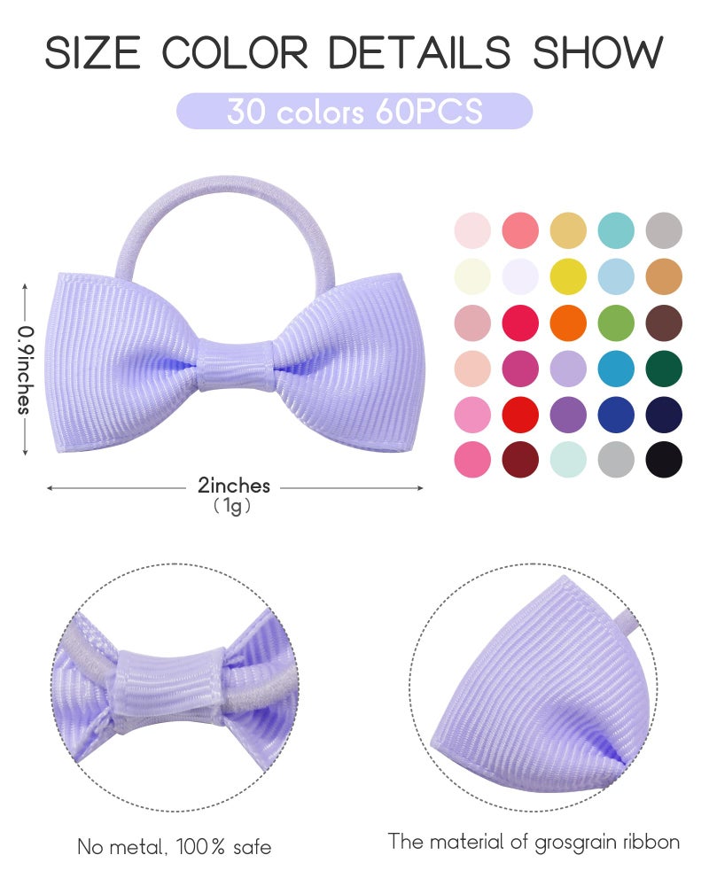 Jollybows 60PCS 2 Inches Baby Girls Hair Bows Ties Mini Boutique Elastic Hair Rubber Ribbon Hair Band Accessories for Kids Toddlers Infants (60 PCS) - Image 2