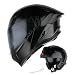 1Storm Motorcycle Modular Flip up Dual Visor Helmet Street Bike Sun Shield Full Face KT928 Glossy Black One Extra Clear Shield - Image 2