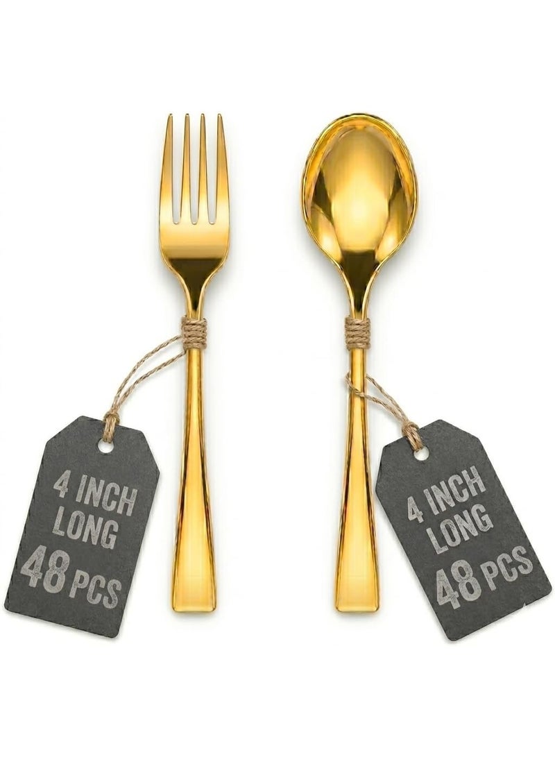 4basix Premium Golden Mini Cutlery Set, 96 Piece Flatware Collection With 48 Spoons And 48 Forks, Reusable Dining Tableware Set For Home Kitchen Events Catering And Serving - Image 1