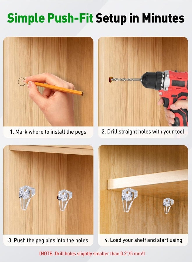 Vibit 100 Pcs Shelf Support Pegs, 5mm Cabinet Shelf Pins, Clear Plastic Cabinet Shelf Pegs Shelf Brackets, Support Pegs for Shelves, Shelf Holders for Kitchen Cabinet Bookcase Cupboard Wood Furniture - Image 4