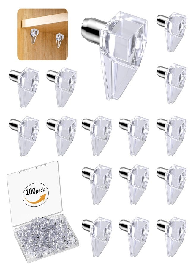 Vibit 100 Pcs Shelf Support Pegs, 5mm Cabinet Shelf Pins, Clear Plastic Cabinet Shelf Pegs Shelf Brackets, Support Pegs for Shelves, Shelf Holders for Kitchen Cabinet Bookcase Cupboard Wood Furniture - Image 1