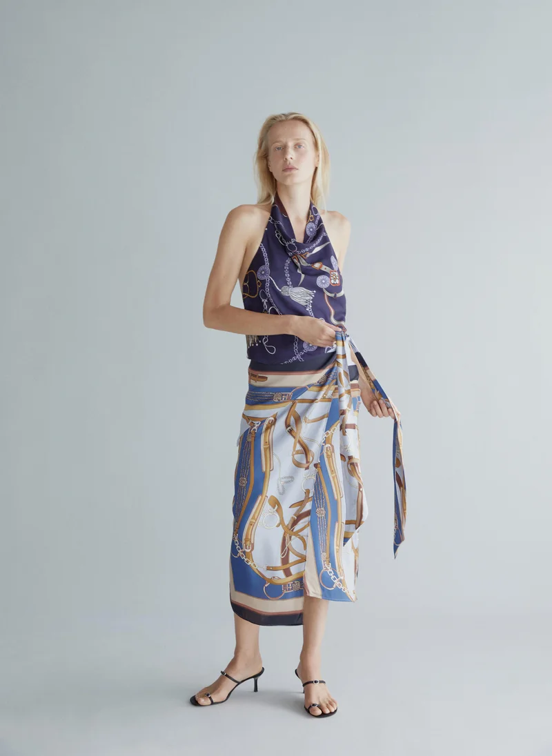 Printed Skirt With Knot Detail