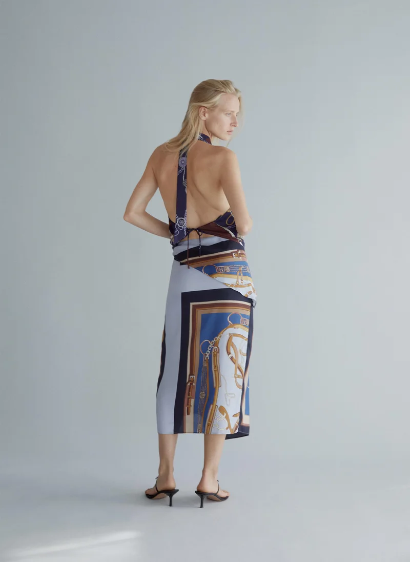 Mango 50-CELESTE Printed Skirt With Knot Detail for Women | Best Price UAE