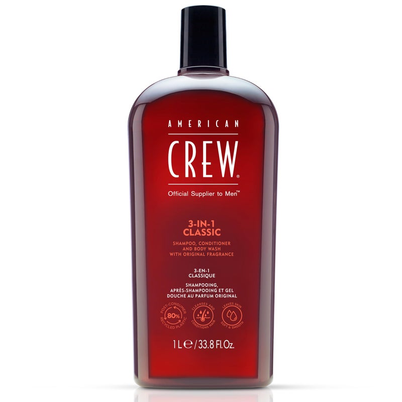 American Crew 3-in-1 Shampoo, Conditioner and Body Wash, Gift for Men, 33.8 fl oz - Image 1