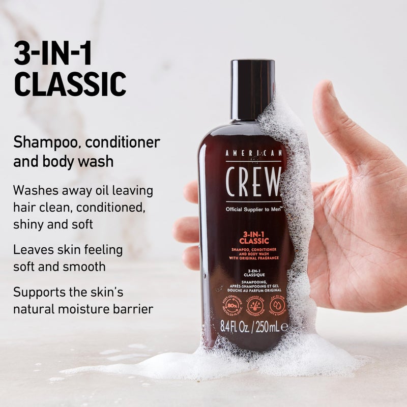 American Crew 3-in-1 Shampoo, Conditioner and Body Wash, Gift for Men, 33.8 fl oz - Image 3