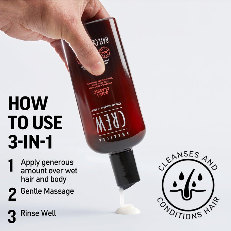 American Crew 3-in-1 Shampoo, Conditioner and Body Wash, Gift for Men, 33.8 fl oz - Image 5