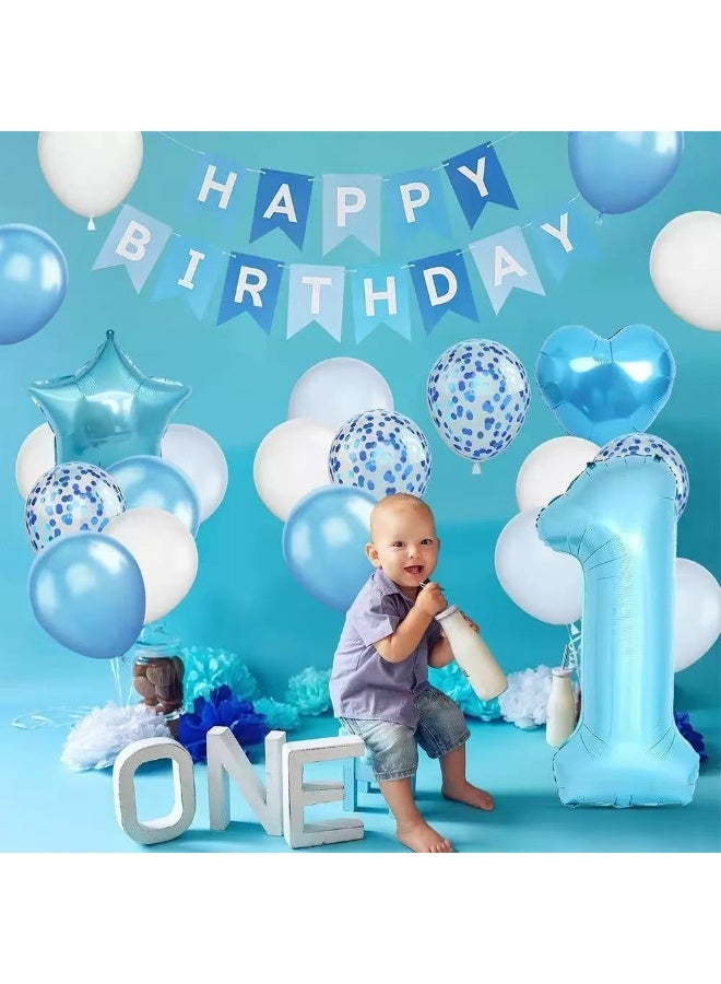 30Pcs 1st Birthday Party Decoration Set – Pastel Balloons, Happy Birthday Banner, Number 1 Foil Balloon, Star & Heart Foil Balloons, Butterfly Stickers for Baby Shower & Kids Birthday - Image 5