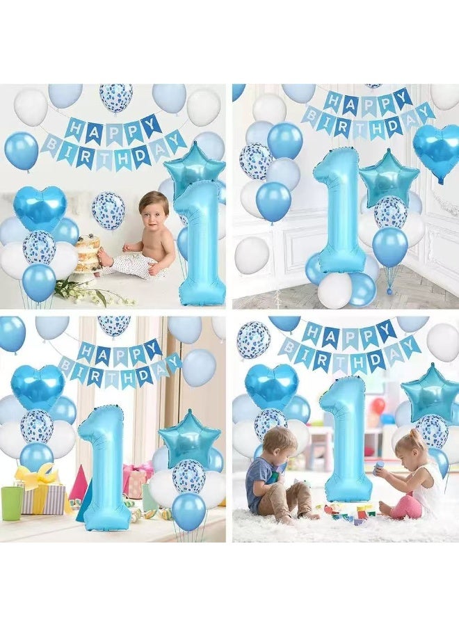 30Pcs 1st Birthday Party Decoration Set – Pastel Balloons, Happy Birthday Banner, Number 1 Foil Balloon, Star & Heart Foil Balloons, Butterfly Stickers for Baby Shower & Kids Birthday - Image 2