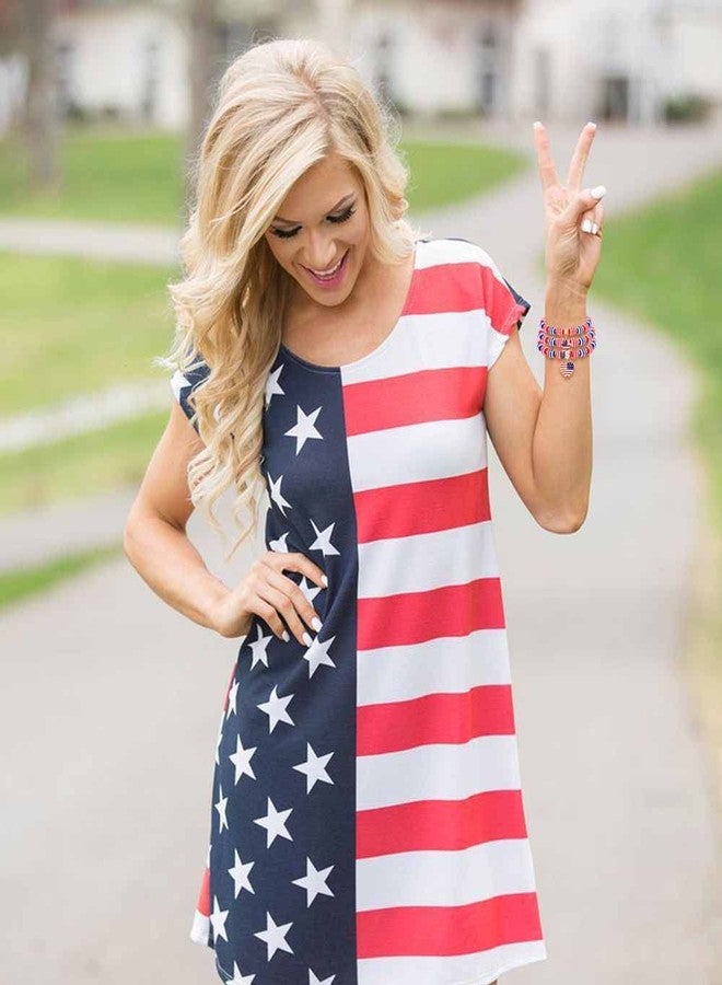 CEALXHENY 3PCS Patriotic Bracelets 4th of July Beaded Stretch Bracelets for Women Enamel American Flag Heart Star Charm Bracelets Independence Day Accessory Gifts - Image 2