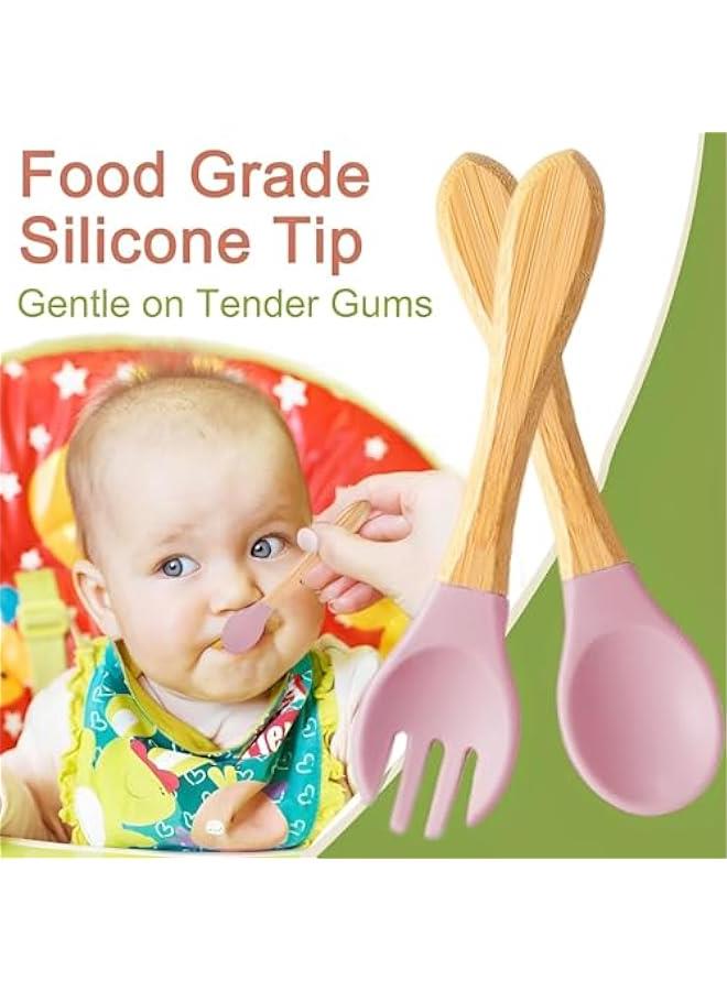 HOOKOR Bamboo Suction Plates Set for Baby,Toddler Divided Platter Food bowl with Silicone Fork & Spoon,All-Natural Baby Feeding Set for Baby-Led Weaning, Cute Crab Shape Non-Slip Design - Image 2