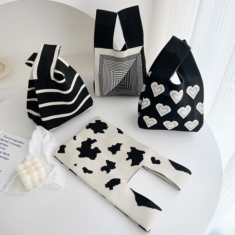 Vest Bag Vest Bag Casual Knitted Handbag Handbag Chessboard Color Contrast Korean Light Luxury Handbag - Image 4