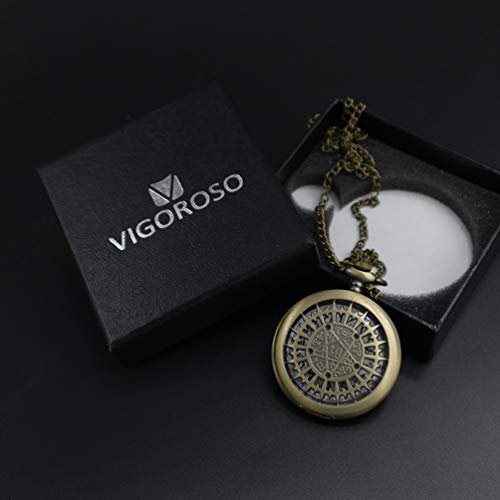 VIGOROSO Mens Pocket Watch Black Butler Antique Hollow Quartz Bronze Steampunk in Box - Image 4