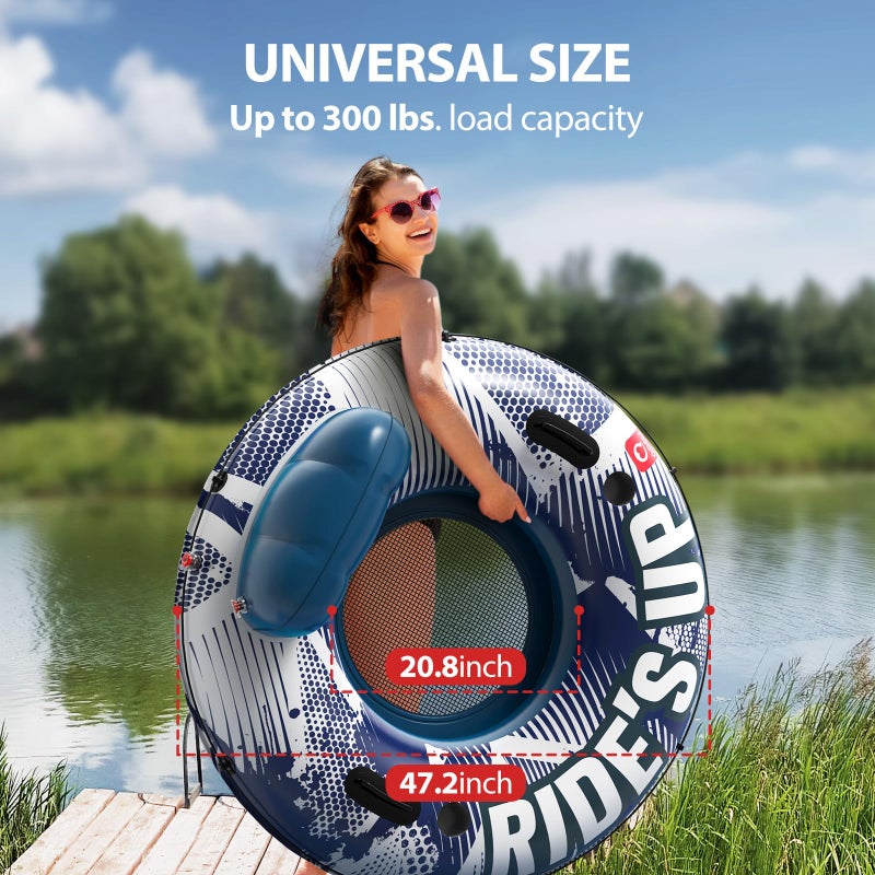 QPAU Inflatable River Tube, 0.4 mm Thickened Puncture-Resistant Heavy Duty River Float, River Raft with Ergonomic Backrest, Mesh Bottom & 2 Cup Holders for Family Friends Lake Float - Image 3