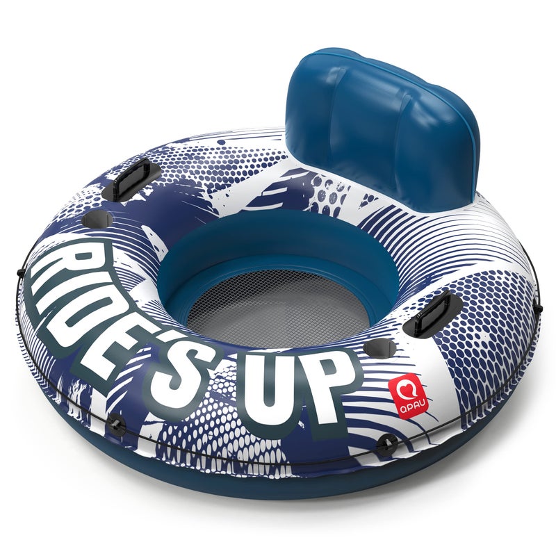 QPAU Inflatable River Tube, 0.4 mm Thickened Puncture-Resistant Heavy Duty River Float, River Raft with Ergonomic Backrest, Mesh Bottom & 2 Cup Holders for Family Friends Lake Float - Image 2