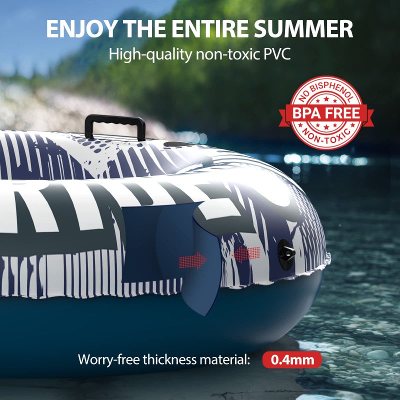 QPAU Inflatable River Tube, 0.4 mm Thickened Puncture-Resistant Heavy Duty River Float, River Raft with Ergonomic Backrest, Mesh Bottom & 2 Cup Holders for Family Friends Lake Float - Image 4