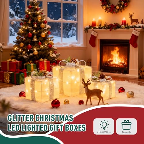MICLIONLED Set of 3 Valentines Day Lighted Gift Boxes,Outdoor Indoor Holiday Decorations,Plug-in 65 LED Light Up Present Boxes for Indoor Outdoor Home Yard Lawn Holiday Wedding Birthday Party Decor - Image 3