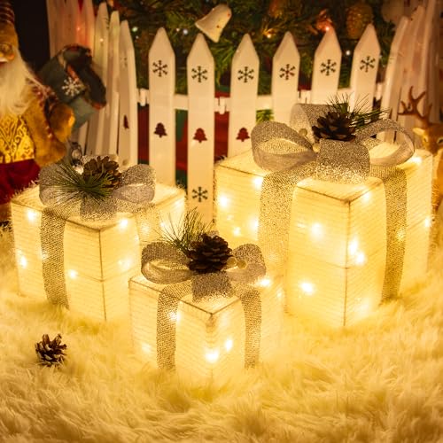 MICLIONLED Set of 3 Valentines Day Lighted Gift Boxes,Outdoor Indoor Holiday Decorations,Plug-in 65 LED Light Up Present Boxes for Indoor Outdoor Home Yard Lawn Holiday Wedding Birthday Party Decor - Image 1