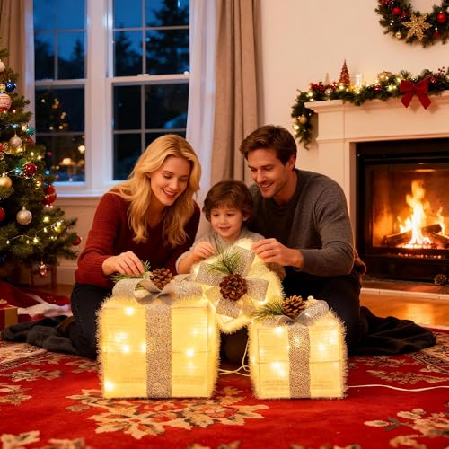 MICLIONLED Set of 3 Valentines Day Lighted Gift Boxes,Outdoor Indoor Holiday Decorations,Plug-in 65 LED Light Up Present Boxes for Indoor Outdoor Home Yard Lawn Holiday Wedding Birthday Party Decor - Image 5