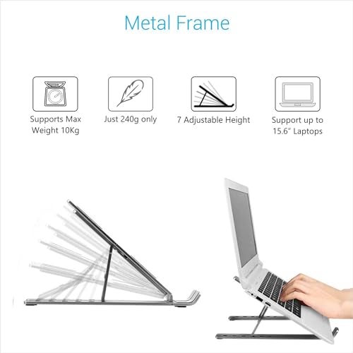 Ant Esports ALS05 6-Angle Adjustable Aluminum Laptop Stand for Desk | Foldable Portable Ergonomic Tabletop Notebook Riser | Anti-Slip Design | for MacBook, HP, Dell, Lenovo & All Laptops | Silver - Image 5