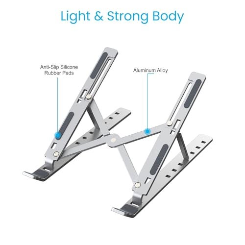Ant Esports ALS05 6-Angle Adjustable Aluminum Laptop Stand for Desk | Foldable Portable Ergonomic Tabletop Notebook Riser | Anti-Slip Design | for MacBook, HP, Dell, Lenovo & All Laptops | Silver - Image 2