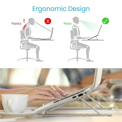 Ant Esports ALS05 6-Angle Adjustable Aluminum Laptop Stand for Desk | Foldable Portable Ergonomic Tabletop Notebook Riser | Anti-Slip Design | for MacBook, HP, Dell, Lenovo & All Laptops | Silver - Image 3