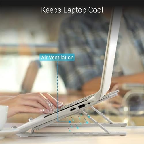 Ant Esports ALS05 6-Angle Adjustable Aluminum Laptop Stand for Desk | Foldable Portable Ergonomic Tabletop Notebook Riser | Anti-Slip Design | for MacBook, HP, Dell, Lenovo & All Laptops | Silver - Image 4