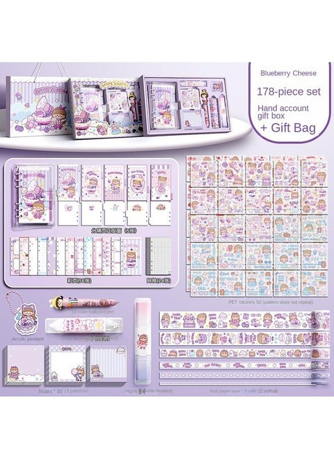 Hand Account Suit Gift Box Girl's Cute Girl's Hand Account Book Walking Stick Book Children's Goo Card Full Set Of Student Stationery Girl's