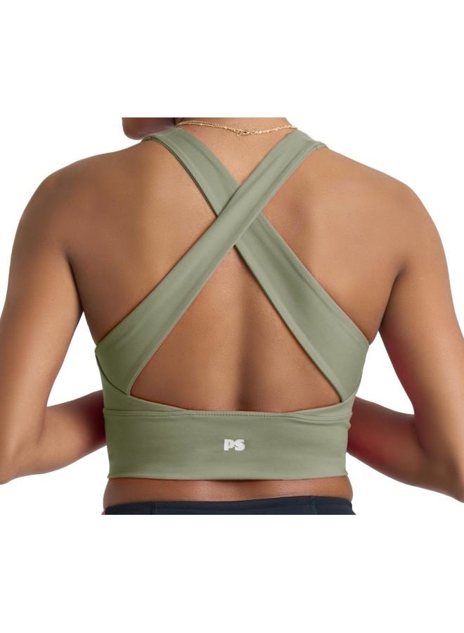 POPSUGAR PS Tank Workout Tops for Women Built in Bra Padded Removable Cups, Shirred Criss Cross Longline Sports Bra Yoga Top, Scout, L - Image 1