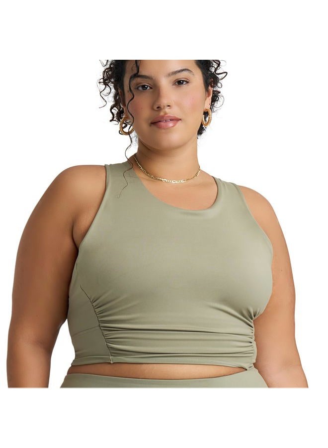 POPSUGAR PS Tank Workout Tops for Women Built in Bra Padded Removable Cups, Shirred Criss Cross Longline Sports Bra Yoga Top, Scout, L - Image 2