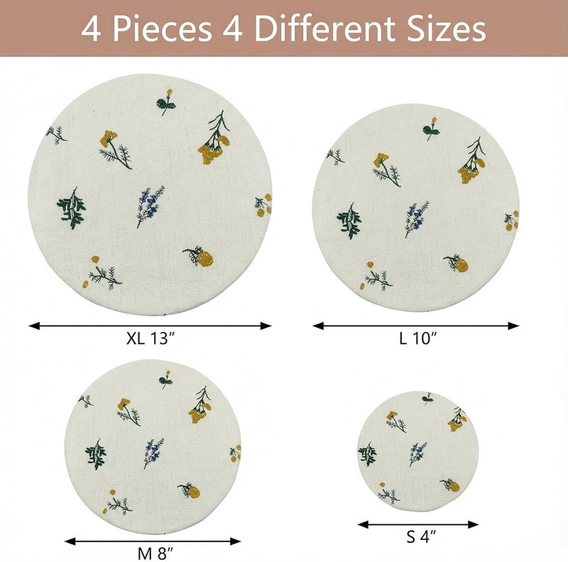 Lospara Reusable Cloth Bowl Cover Elastic Cotton Cover for Sourdough Bread Proofing Linen Cotton Fabric Including 4 Size 4"/8"/10"/13" Reusable Bowl Covers for Food Storage Fruit Salad（Beige） - Image 2