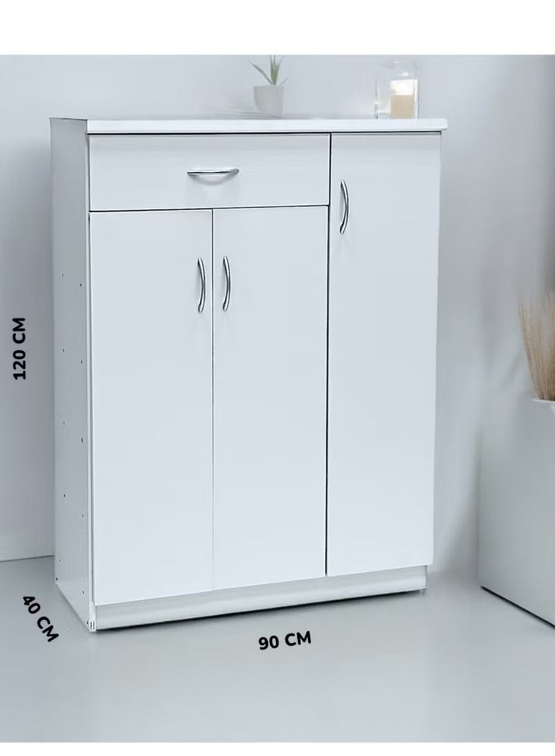 Galaxy Design Wooden Shoe Cabinet with 3 Doors and 1 Drawer, 5-Tier Large Storage Shoe Organizer, Thailand Design, Shoe Rack for Hallway and Living Room, White - Image 3