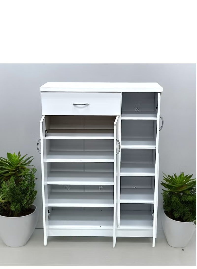 Galaxy Design Wooden Shoe Cabinet with 3 Doors and 1 Drawer, 5-Tier Large Storage Shoe Organizer, Thailand Design, Shoe Rack for Hallway and Living Room, White - Image 4