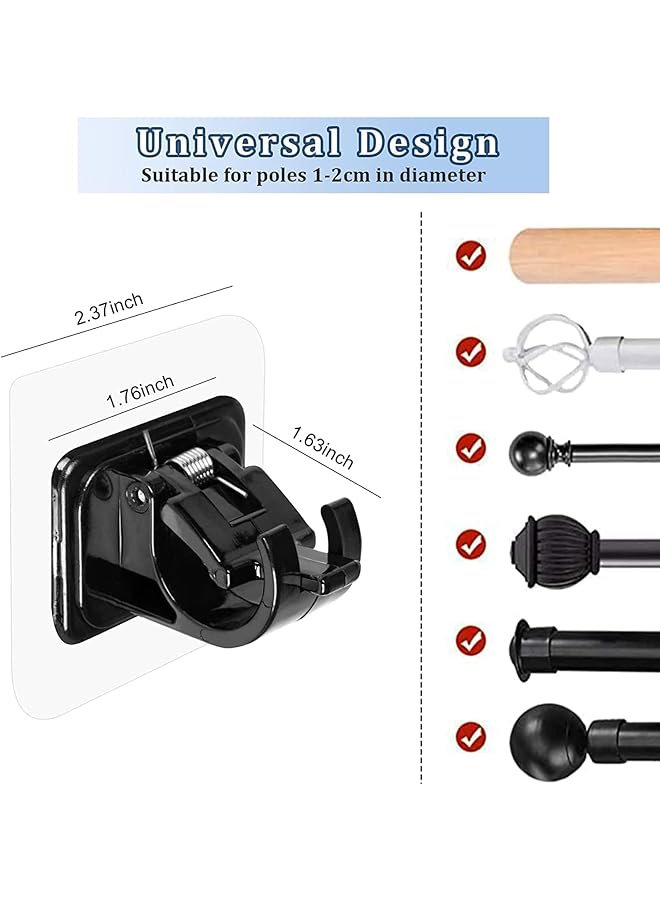 erorex 6 Pack No Drill Curtain Rod Brackets Self Adhesive No Drilling Curtain Rod Holder Hooks Nail Free Curtain Rod Hangers Save Space For Bathroom Kitchen Home Transparent Black And White - Image 2