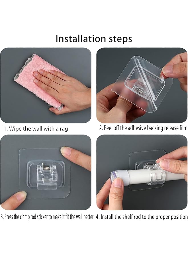 erorex 6 Pack No Drill Curtain Rod Brackets Self Adhesive No Drilling Curtain Rod Holder Hooks Nail Free Curtain Rod Hangers Save Space For Bathroom Kitchen Home Transparent Black And White - Image 5