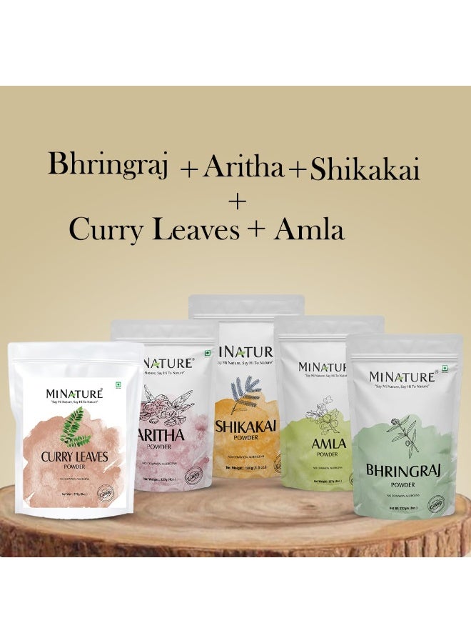 mi nature Pack Of Amla, Bhringraj, Aritha Shikakai, and Curry Leaf Powder | All in One Haircare | Treating your hair, Conditioning, Smoothing, Shining, and Root Strengthening | 227gram (1/2lb)(8Oz) - Image 3