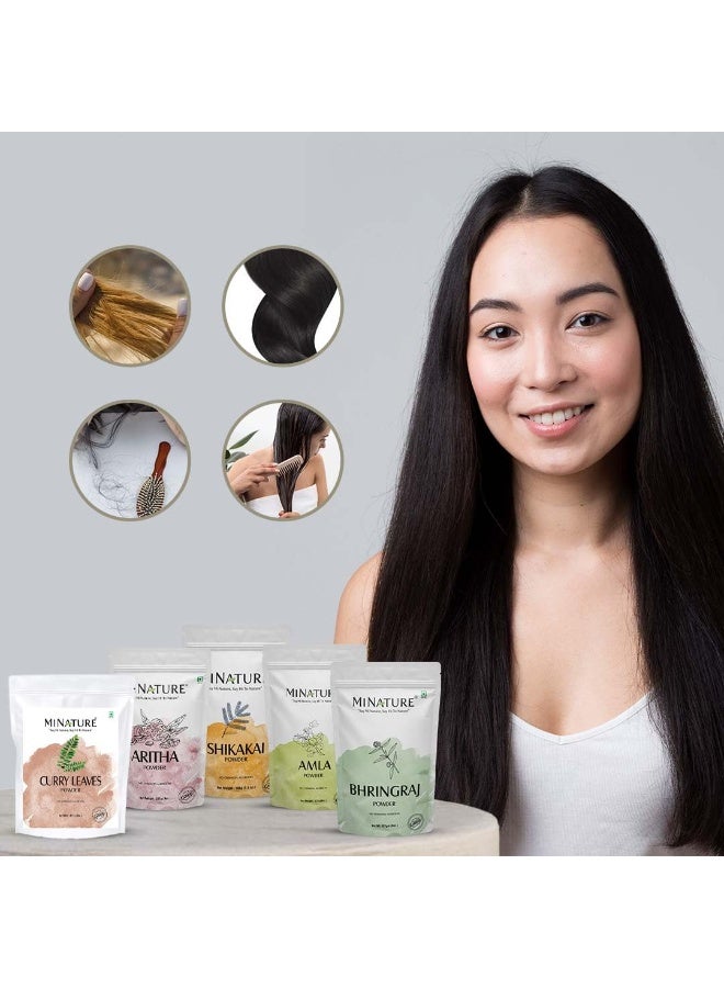 mi nature Pack Of Amla, Bhringraj, Aritha Shikakai, and Curry Leaf Powder | All in One Haircare | Treating your hair, Conditioning, Smoothing, Shining, and Root Strengthening | 227gram (1/2lb)(8Oz) - Image 4