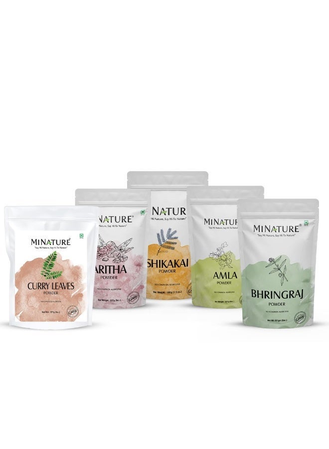 mi nature Pack Of Amla, Bhringraj, Aritha Shikakai, and Curry Leaf Powder | All in One Haircare | Treating your hair, Conditioning, Smoothing, Shining, and Root Strengthening | 227gram (1/2lb)(8Oz) - Image 1
