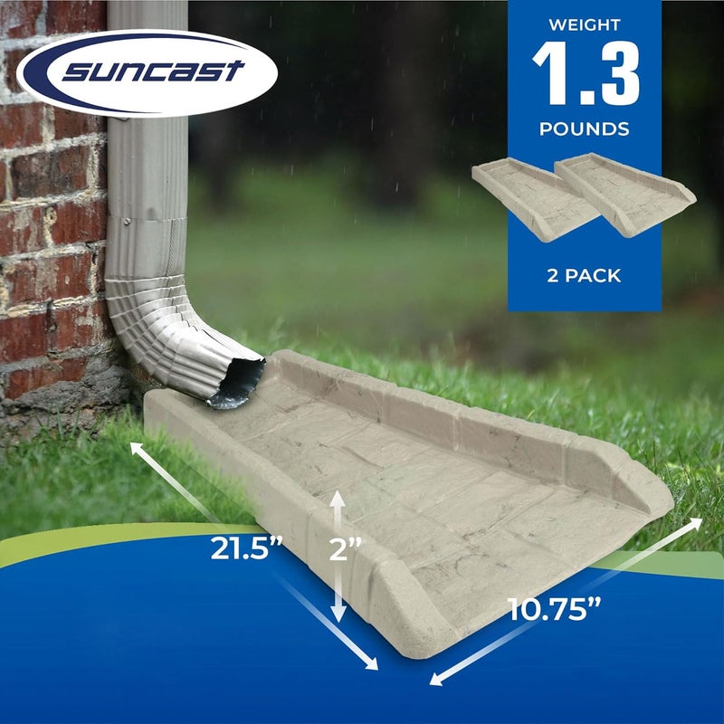 suncast Poly Composite Easy to Use Decorative Outdoor Rain Gutter Downspout Extension Splash Block for Drains Under Gutters, Tan, 2 Pack - Image 2