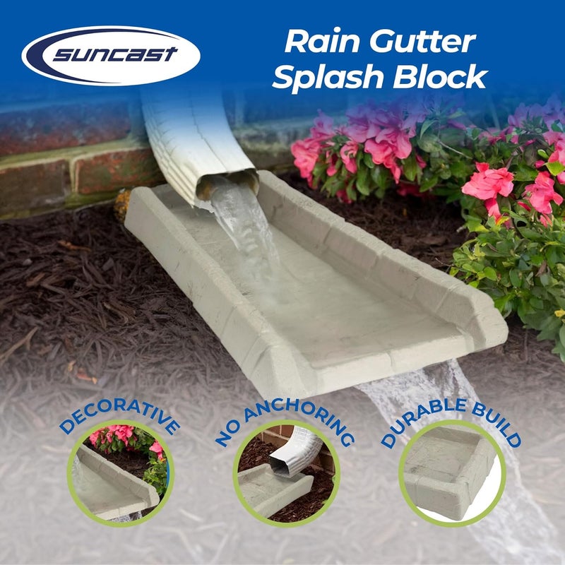 suncast Poly Composite Easy to Use Decorative Outdoor Rain Gutter Downspout Extension Splash Block for Drains Under Gutters, Tan, 2 Pack - Image 3