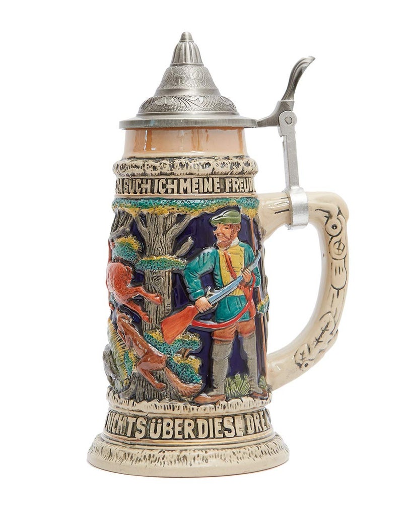 HAUCOZE HAUCOZE Beer Stein Mug German Hunting Drinking Stanley Viking Tankard with Petwer Lid for Birthday Gifts Men Father Husband 06 Liter 