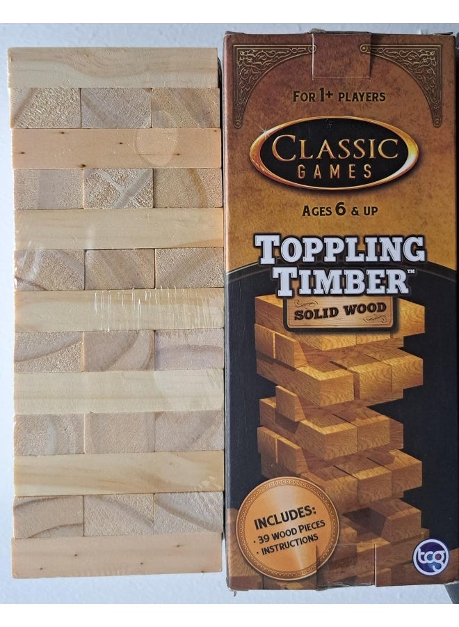 tcg Classic Games Toppling Timber Solid Wooden Blocks Tower Gaming With 39 Wood Blocks For Kids - Image 3