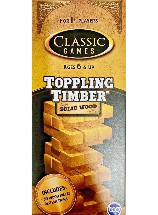 tcg Classic Games Toppling Timber Solid Wooden Blocks Tower Gaming With 39 Wood Blocks For Kids - Image 2