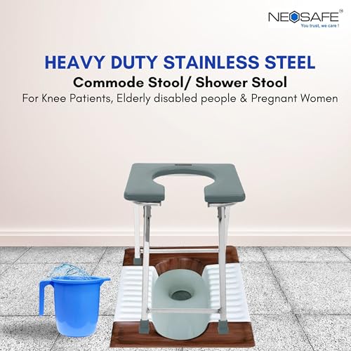 NEOSAFE Foldable 202-Grade Stainless Steel Commode Chair, Portable Toilet Stool with Anti-Slip Rubber Feet, 100 kg Weight Capacity, Stable & Easy-Clean Bathroom Aid for Elderly, Disabled & Patients - Image 2