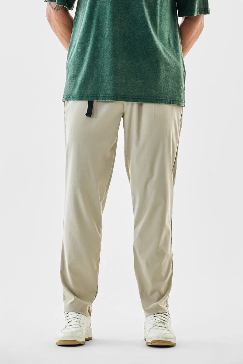 سنيتش Beige Textured Relaxed Casual Trousers