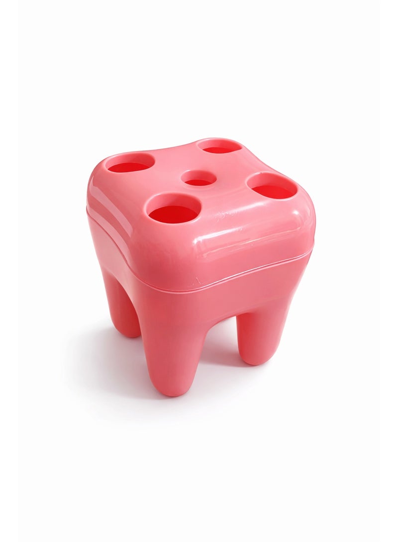 حامل ومنظم أقلام وفرش أسنان بلاستيك بتصميم مبتكر على شكل ضرس للمكتب والحمام - وردي (بينك) - Image 1