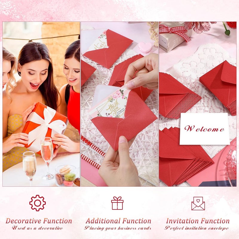 Yahenda 200 Count Red Mini Gift Card Envelopes Bulk Wedding Pocket Small Business Paper Envelopes Gift Card Sleeves Greeting Tiny Pocket 4 x 2.7 Inch for Mother's Day Graduation Engagement Birthdays - Image 2