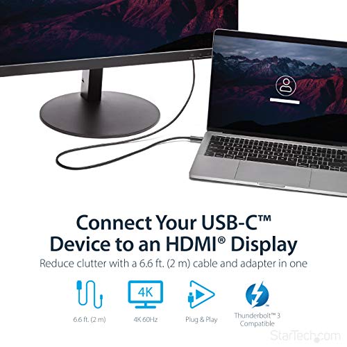 StarTech.com 6ft (2m) USB C to HDMI Cable - 4K 60Hz USB Type C to HDMI 2.0 Video Adapter Cable - Thunderbolt 3 Compatible - Laptop to HDMI Monitor/Display - DP 1.2 Alt Mode HBR2 - Black (CDP2HD2MBNL) - Image 2